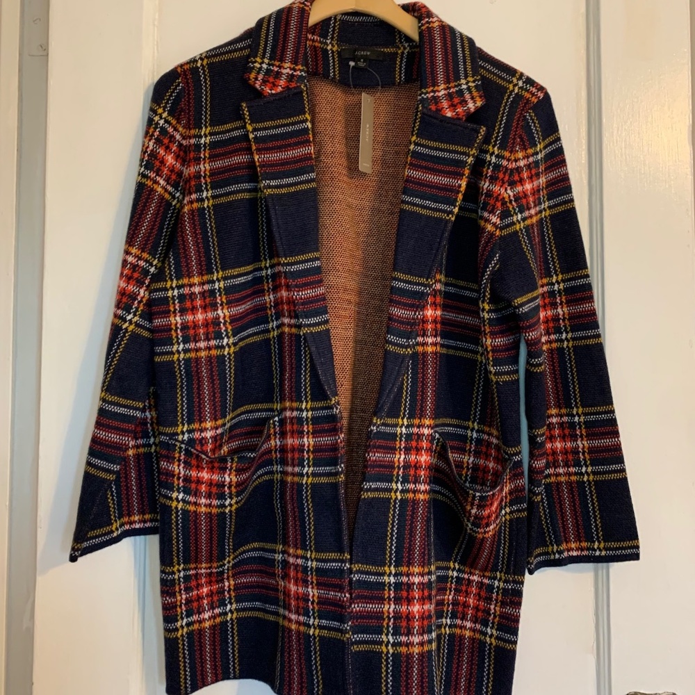 J.Crew Sophie open-front sweater-blazer in black Stewart tartan small